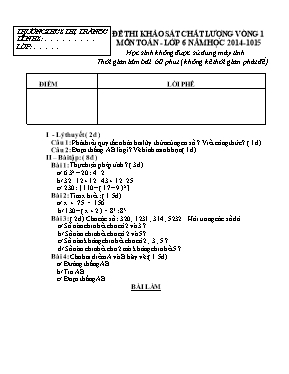 Đề thi khảo sát chất lượng vòng 1 môn Toán - Lớp 6 năm học 2014-1015